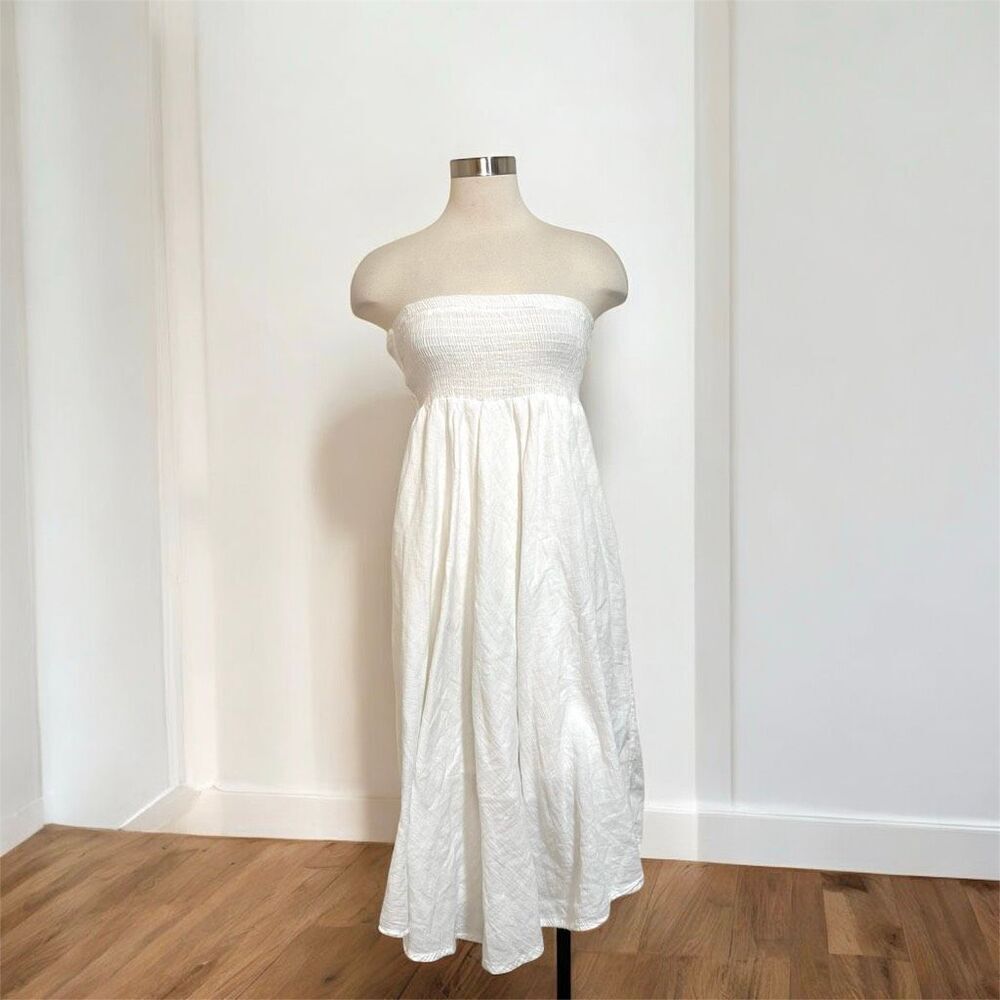 Y2K India Boutique Smocked White Dress Peasant Small MIDI Handkerchief